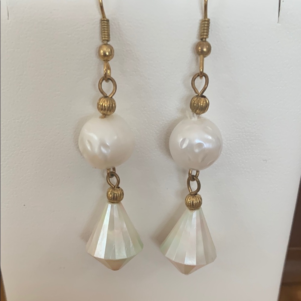 Gold and Cream Vintage-Inspired Earrings with Pearl and Crystal